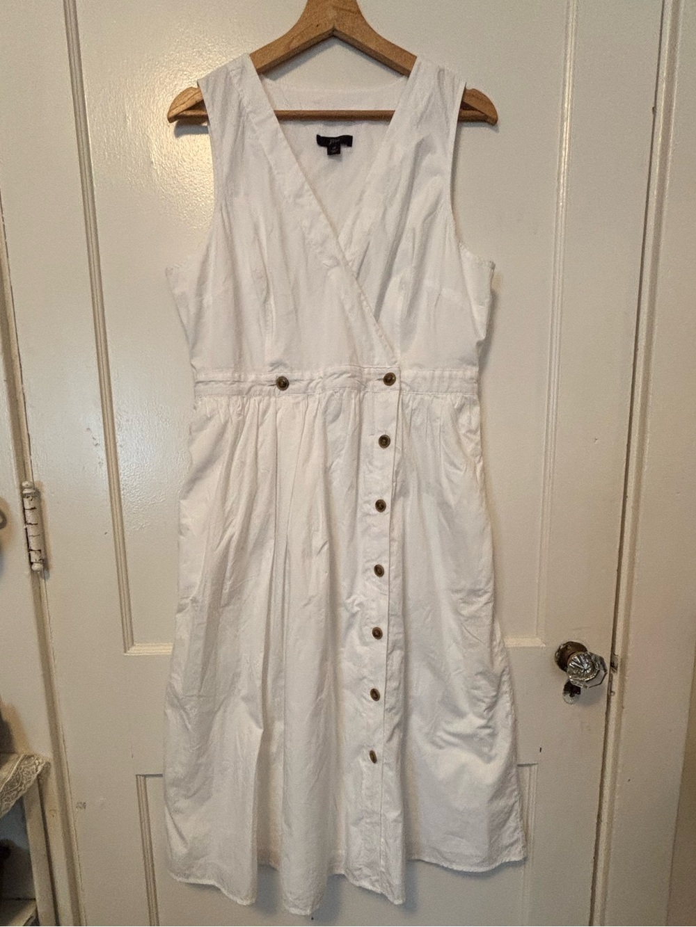 J. Crew White Sleeveless Button-Front Midi Dress